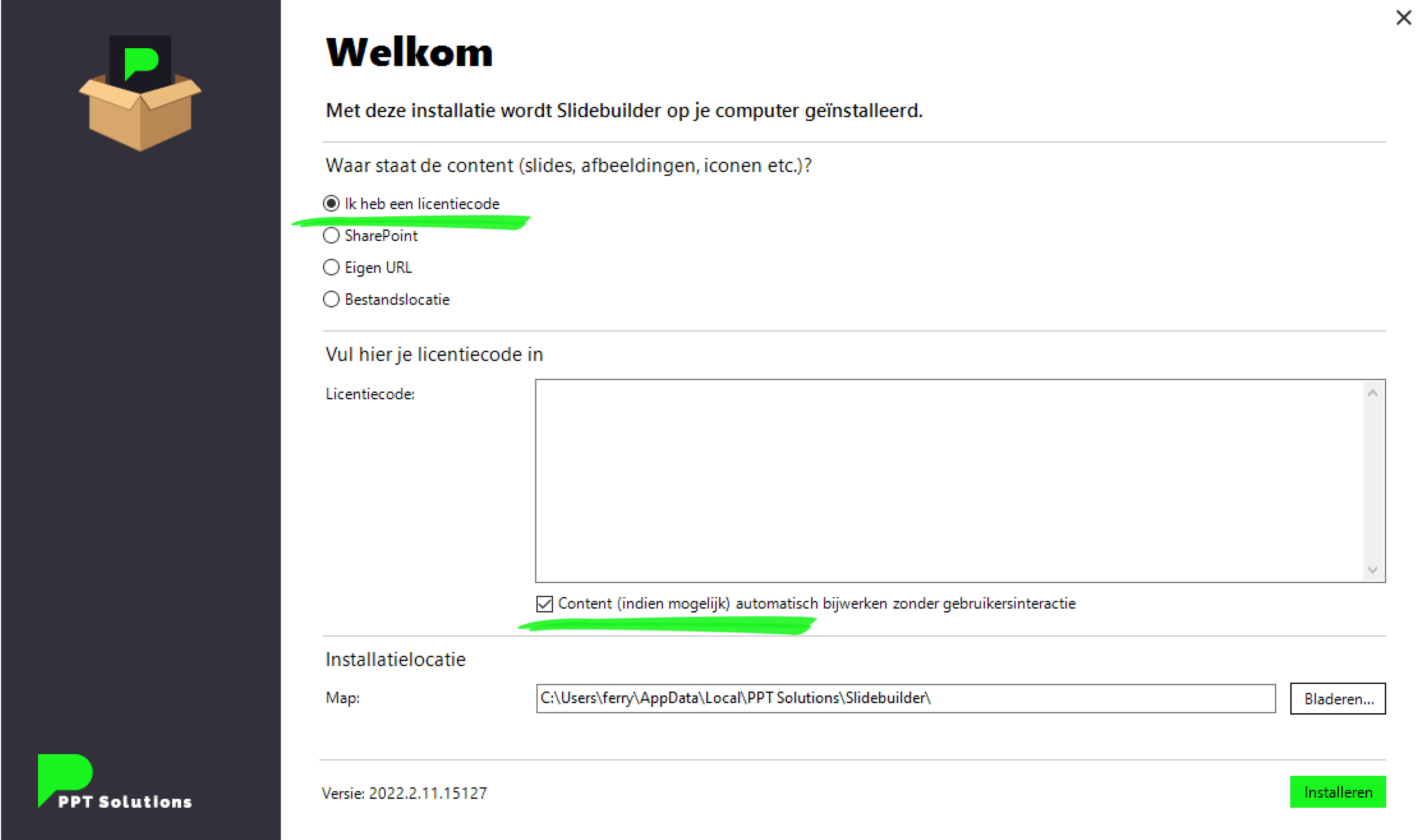 Slidebuilder - Gebruikersinstallatie